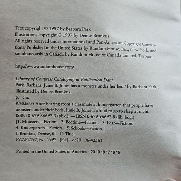 Junie B. Jones Has a Monster Under Her Bed (1997, Gradeβ―2β4) Paperback - Picture 5 of 5